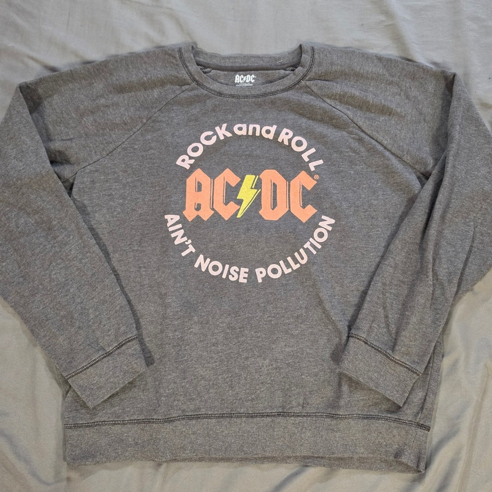 Lucky Brand AC/DC Rock and Roll Aint Noise Pollution Sweatshirt Gray Large
